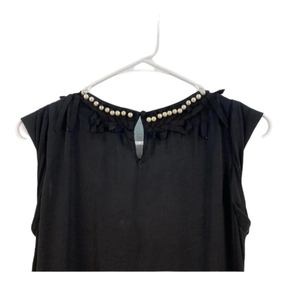 BCBG Maxazria Women S Black Beaded Sequin Satin Ruched Dress Short Sleeve 7939 - Picture 4 of 7